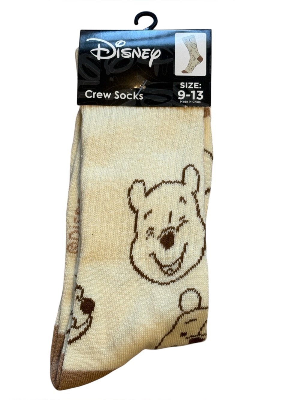 Disney Winnie the Pooh Crew Socks Cream and Brown Unisex Size 9-13 New